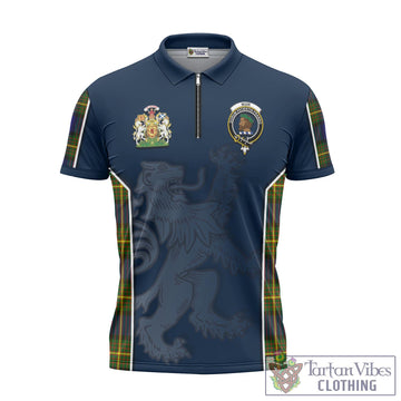 Muir Tartan Zipper Polo Shirt with Family Crest and Lion Rampant Vibes Sport Style