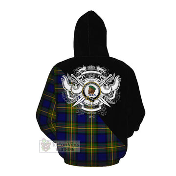 Tartan Vibes Clothing Muir Tartan Cotton Hoodie with Family Crest and Military Logo Style