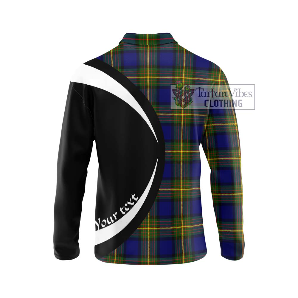 Muir Tartan Long Sleeve Polo Shirt with Family Crest Circle Style - Tartan Vibes Clothing
