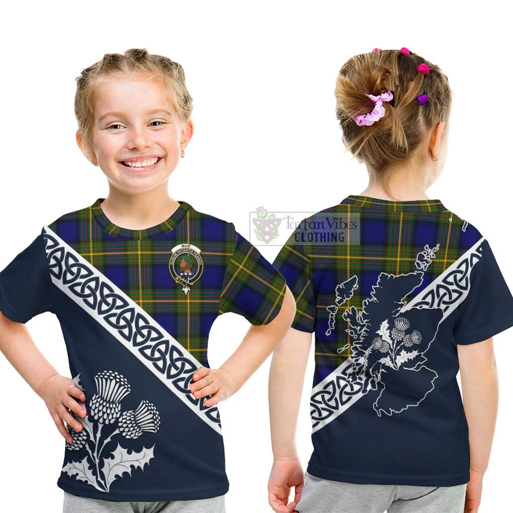 Tartan Vibes Clothing Muir Tartan Kid T-Shirt Featuring Thistle and Scotland Map