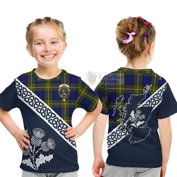 Tartan Vibes Clothing Muir Tartan Kid T-Shirt Featuring Thistle and Scotland Map