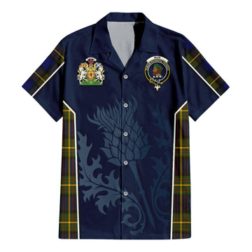 Tartan Vibes Clothing Muir Tartan Short Sleeve Button Up Shirt with Family Crest and Scottish Thistle Vibes Sport Style