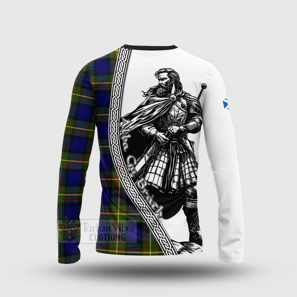 Tartan Vibes Clothing Muir Tartan Clan Crest Long Sleeve T-Shirt with Highlander Warrior Celtic Style
