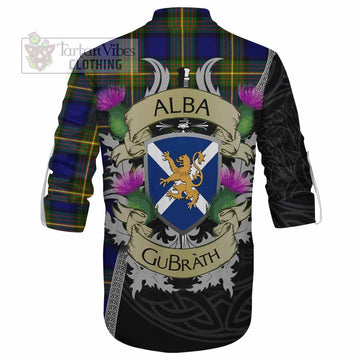Muir Tartan Family Crest Ghillie Kilt Shirt Lion Rampant Royal Thistle Shield Celtic Inspired