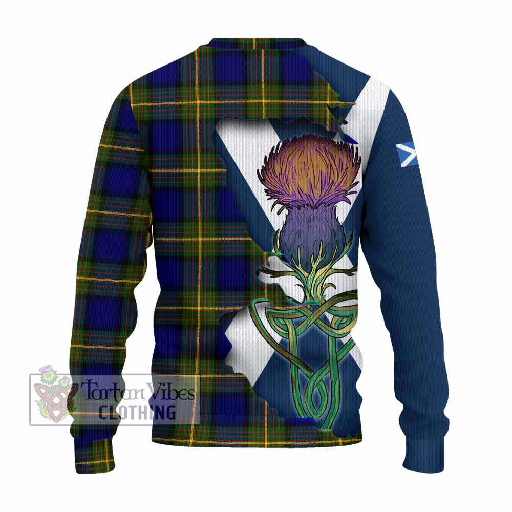 Tartan Vibes Clothing Muir Tartan Family Crest Knitted Sweater Scottish Thistle Celtic Inspired