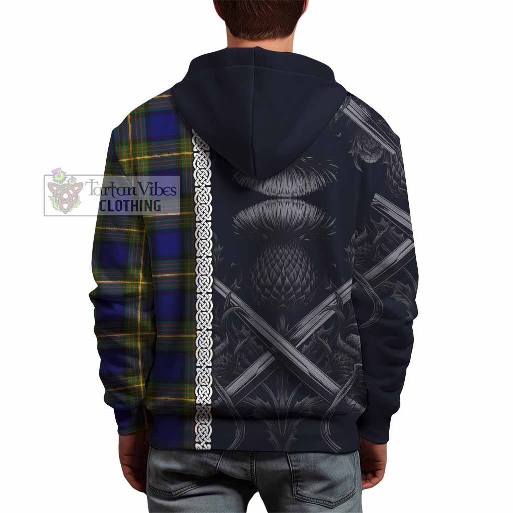 Tartan Vibes Clothing Muir Tartan Hoodie with Family Crest Cross Sword Thistle Celtic Vibes