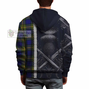Tartan Vibes Clothing Muir Tartan Hoodie with Family Crest Cross Sword Thistle Celtic Vibes