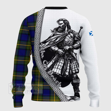 Tartan Vibes Clothing Muir Tartan Clan Crest Knitted Sweater with Highlander Warrior Celtic Style
