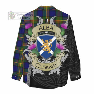 Muir Tartan Family Crest Women's Casual Shirt Lion Rampant Royal Thistle Shield Celtic Inspired