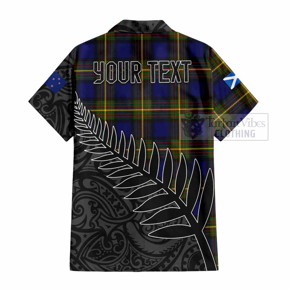Tartan Vibes Clothing Muir Crest Tartan Short Sleeve Button Shirt with New Zealand Silver Fern Half Style