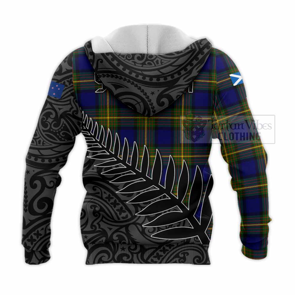 Tartan Vibes Clothing Muir Crest Tartan Knitted Hoodie with New Zealand Silver Fern Half Style