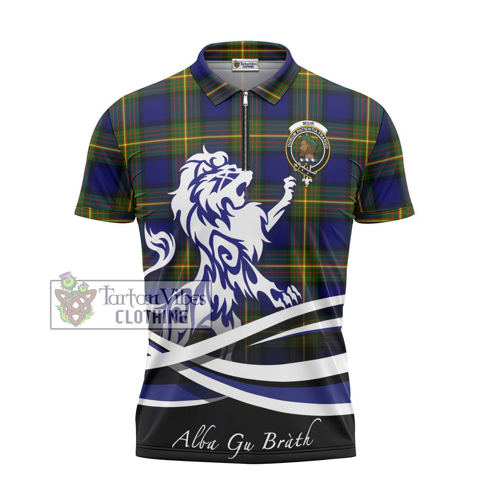 Muir Tartan Zipper Polo Shirt with Alba Gu Brath Regal Lion Emblem - Tartan Vibes Clothing