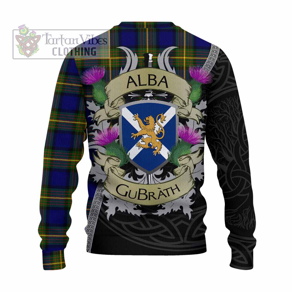 Tartan Vibes Clothing Muir Tartan Family Crest Knitted Sweater Lion Rampant Royal Thistle Shield Celtic Inspired