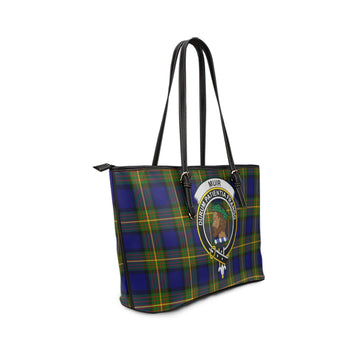 Muir Tartan Leather Tote Bag with Family Crest