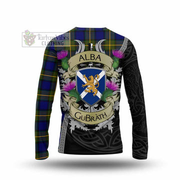 Muir Tartan Family Crest Long Sleeve T-Shirt Lion Rampant Royal Thistle Shield Celtic Inspired