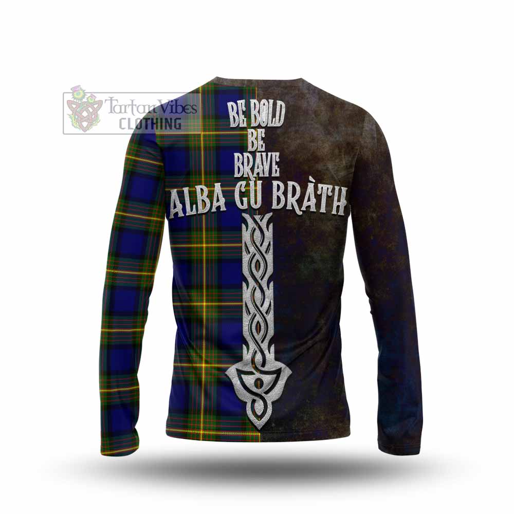 Tartan Vibes Clothing Muir Tartan Family Crest Long Sleeve T-Shirt Alba Gu Brath Be Brave Lion Ancient Style