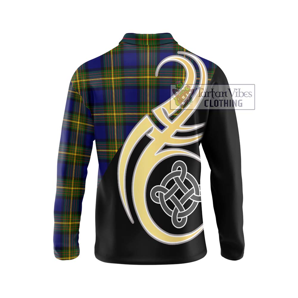 Muir Tartan Long Sleeve Polo Shirt with Family Crest and Celtic Symbol Style - Tartan Vibes Clothing