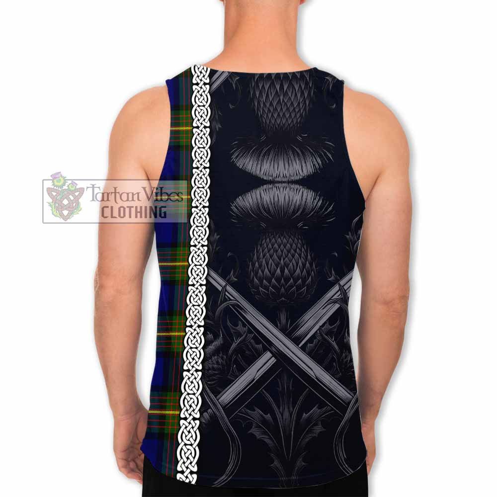 Tartan Vibes Clothing Muir Tartan Men's Tank Top with Family Crest Cross Sword Thistle Celtic Vibes