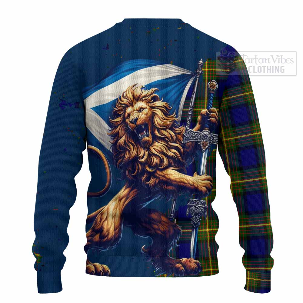 Tartan Vibes Clothing Muir Tartan Family Crest Knitted Sweater with Scottish Majestic Lion