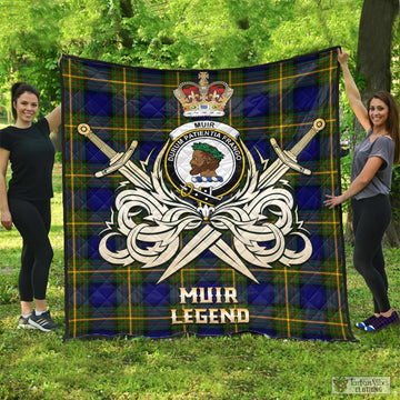 Muir Tartan Quilt with Clan Crest and the Golden Sword of Courageous Legacy