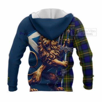 Tartan Vibes Clothing Muir Tartan Family Crest Knitted Hoodie with Scottish Majestic Lion