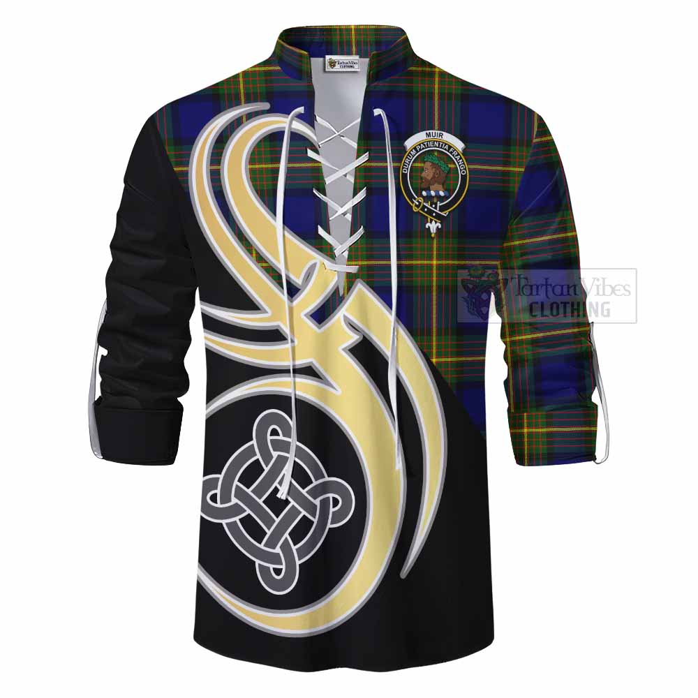 Tartan Vibes Clothing Muir Tartan Ghillie Kilt Shirt with Family Crest and Celtic Symbol Style