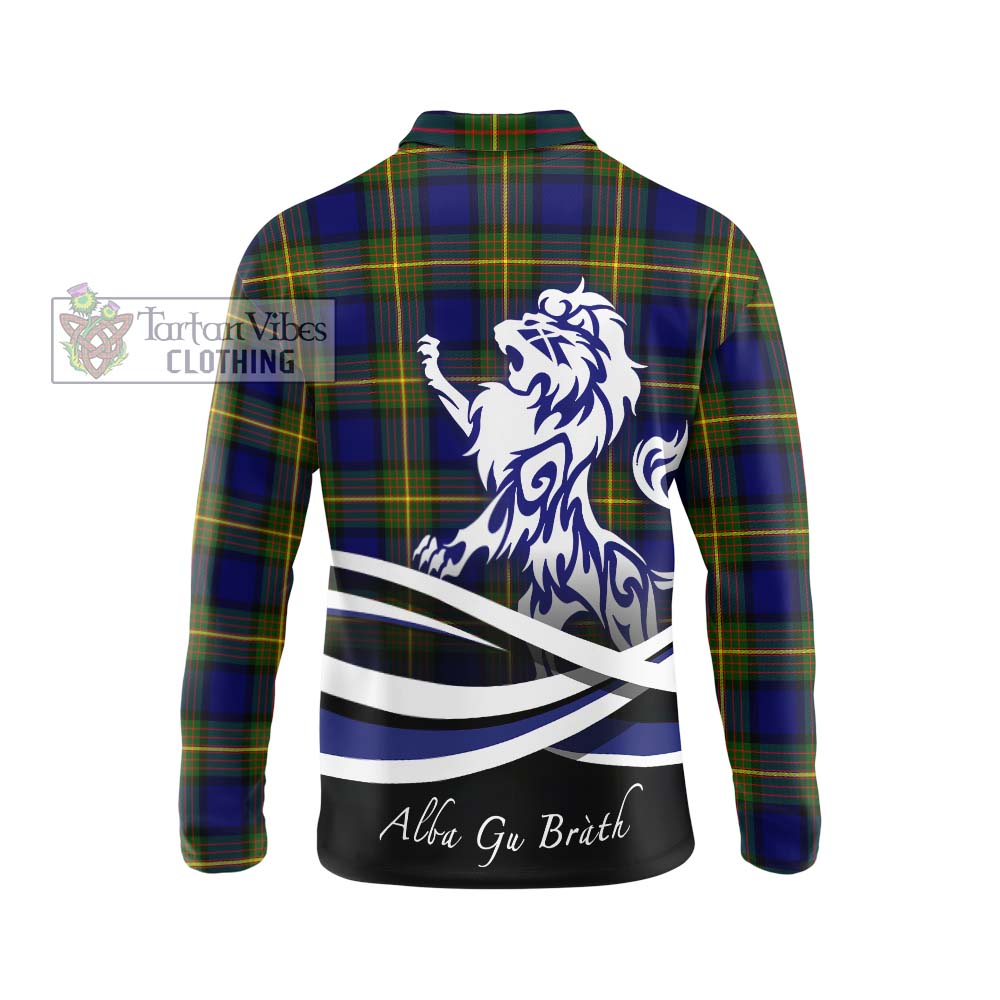 Muir Tartan Long Sleeve Polo Shirt with Alba Gu Brath Regal Lion Emblem - Tartanvibesclothing Shop