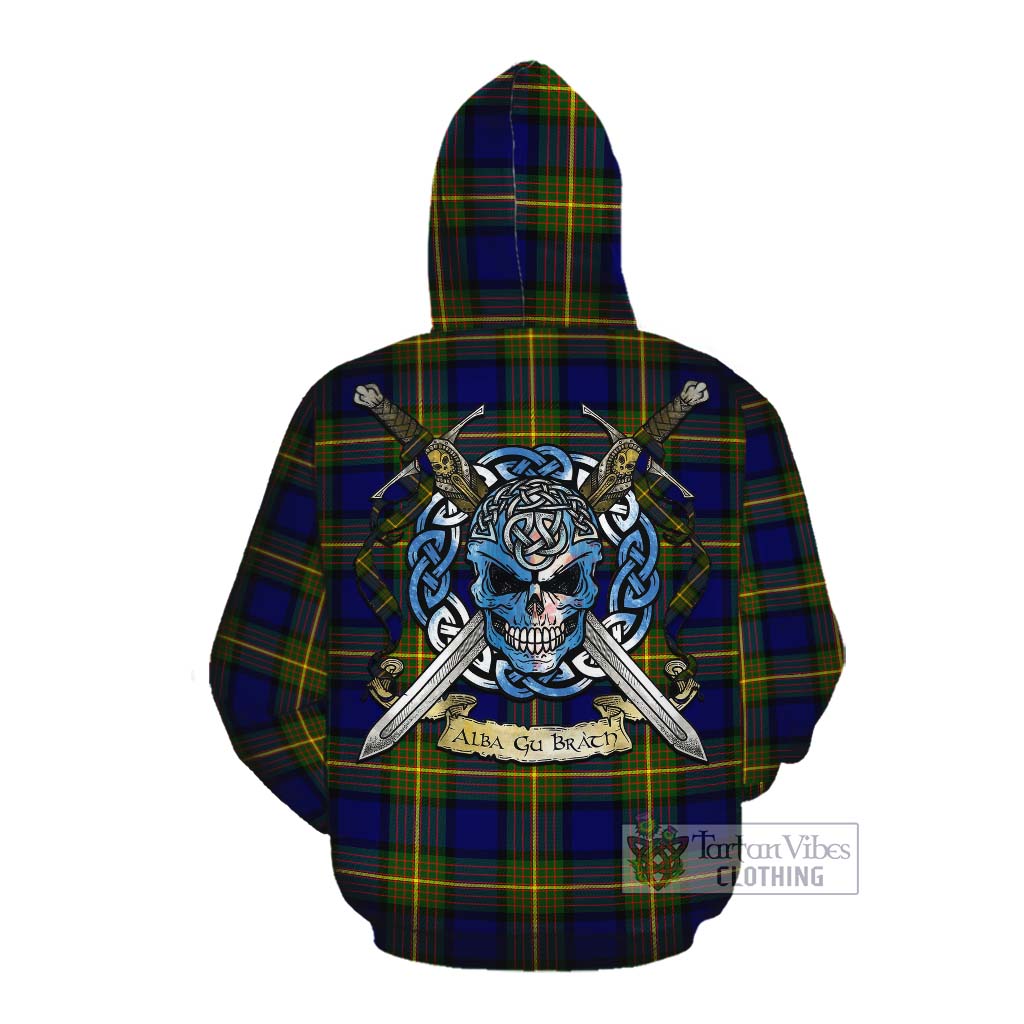 Tartan Vibes Clothing Muir Tartan Cotton Hoodie with Family Crest Celtic Skull Style