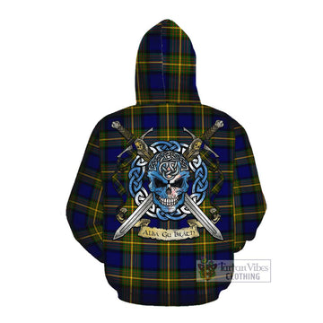 Tartan Vibes Clothing Muir Tartan Cotton Hoodie with Family Crest Celtic Skull Style