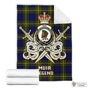 Tartan Vibes Clothing Muir Tartan Blanket with Clan Crest and the Golden Sword of Courageous Legacy