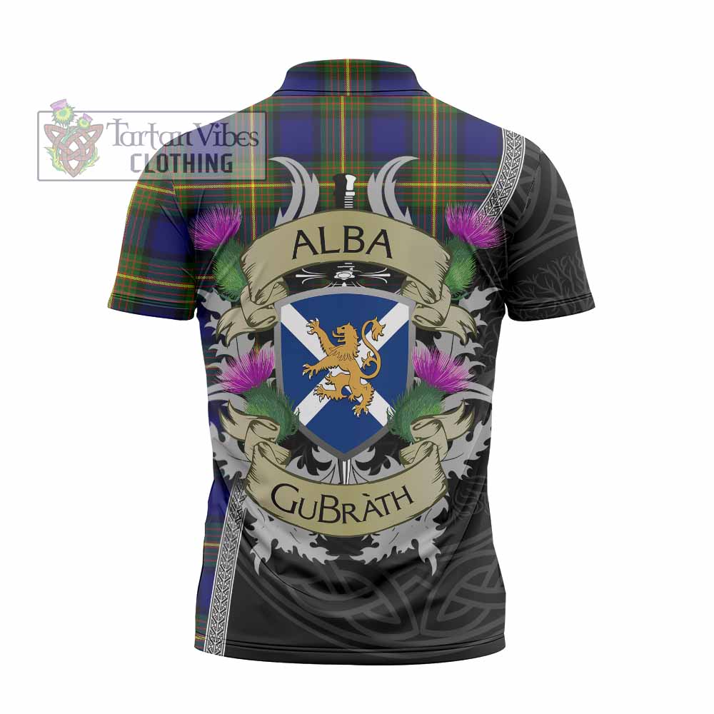 Tartan Vibes Clothing Muir Tartan Family Crest Zipper Polo Shirt Lion Rampant Royal Thistle Shield Celtic Inspired