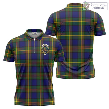 Muir Tartan Zipper Polo Shirt with Family Crest