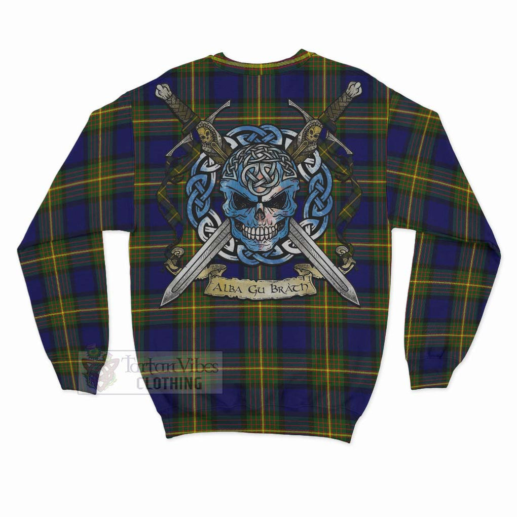 Tartan Vibes Clothing Muir Tartan Sweatshirt with Family Crest Celtic Skull Style