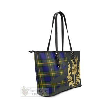 Muir Tartan Leather Tote Bag Gold Thistle Style