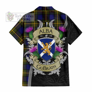 Tartan Vibes Clothing Muir Tartan Family Crest Short Sleeve Button Shirt Lion Rampant Royal Thistle Shield Celtic Inspired