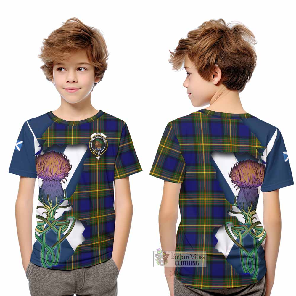 Tartan Vibes Clothing Muir Tartan Family Crest Kid T-Shirt Scottish Thistle Celtic Inspired