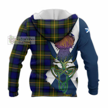 Tartan Vibes Clothing Muir Tartan Family Crest Knitted Hoodie Scottish Thistle Celtic Inspired