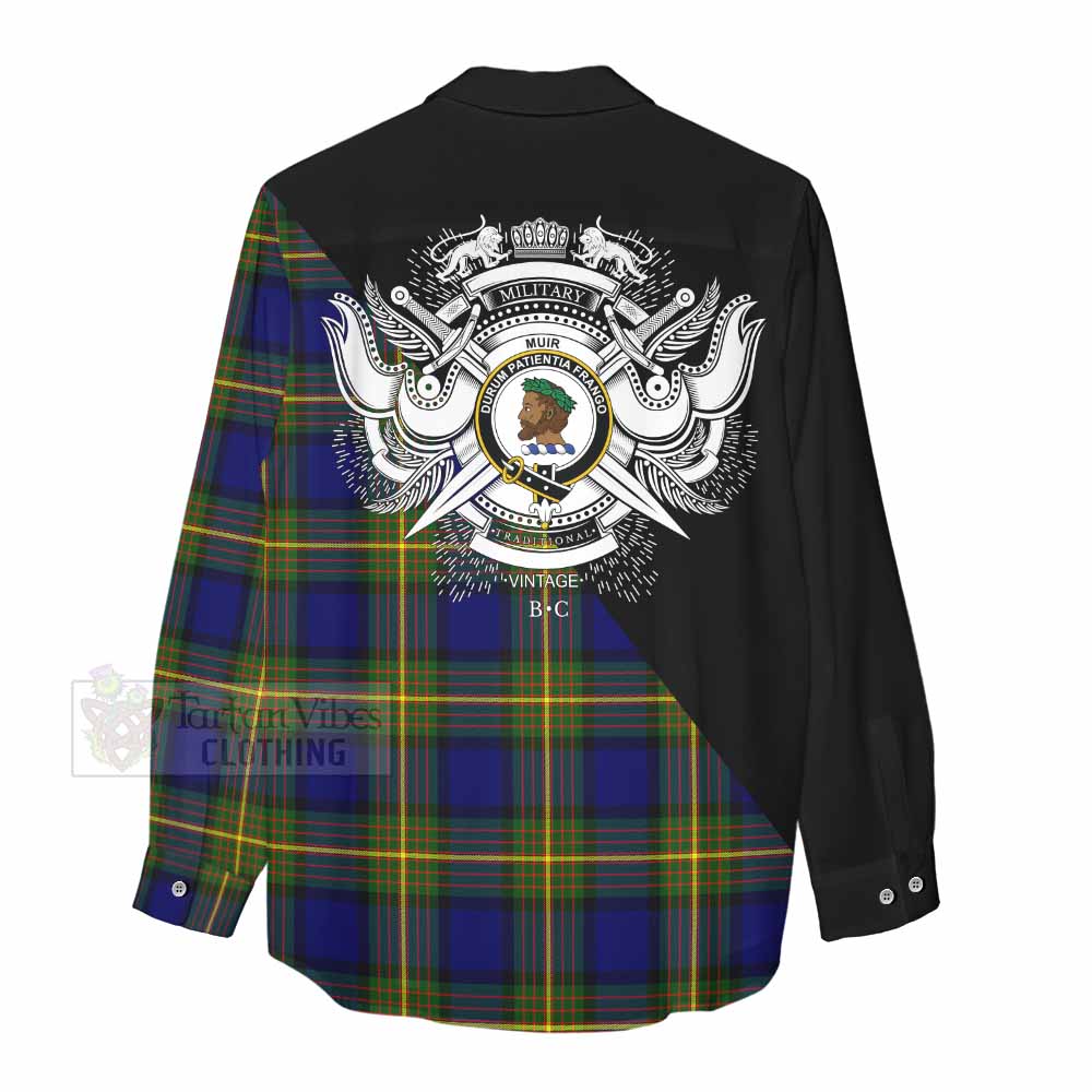 Tartan Vibes Clothing Muir Tartan Women's Casual Shirt with Family Crest and Military Logo Style
