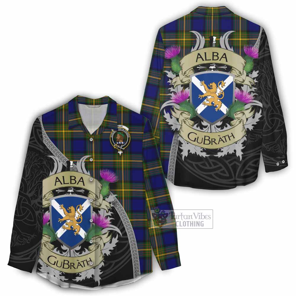 Tartan Vibes Clothing Muir Tartan Family Crest Women's Casual Shirt Lion Rampant Royal Thistle Shield Celtic Inspired