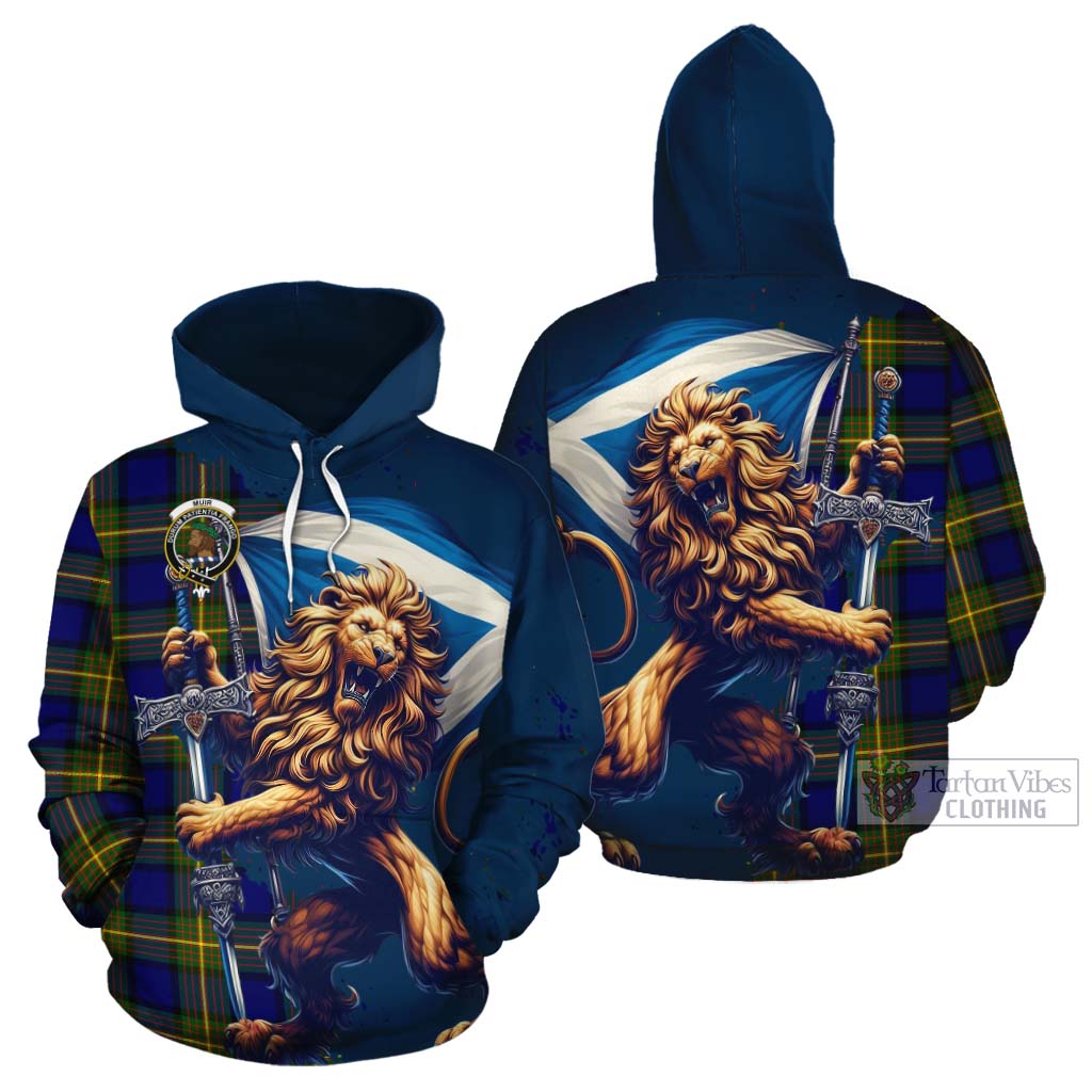 Tartan Vibes Clothing Muir Tartan Family Crest Cotton Hoodie with Scottish Majestic Lion