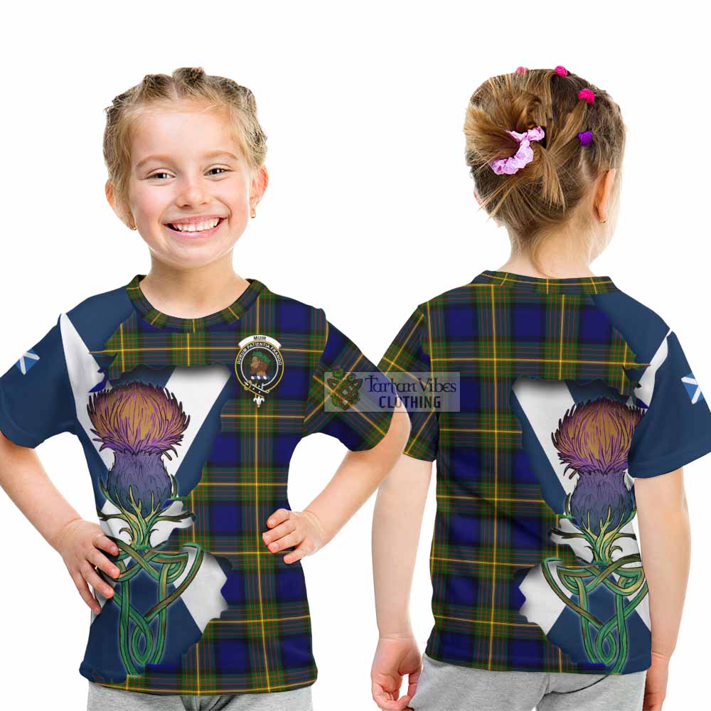 Tartan Vibes Clothing Muir Tartan Family Crest Kid T-Shirt Scottish Thistle Celtic Inspired