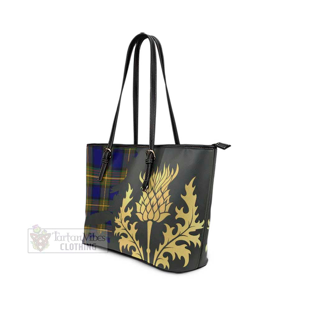 Tartan Vibes Clothing Muir Tartan Leather Tote Bag Gold Thistle Style