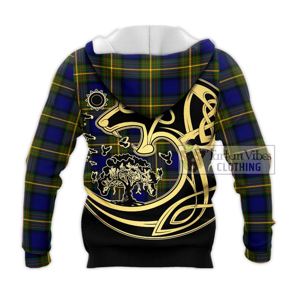Muir Tartan Knitted Hoodie with Family Crest Celtic Wolf Style - Tartan Vibes Clothing