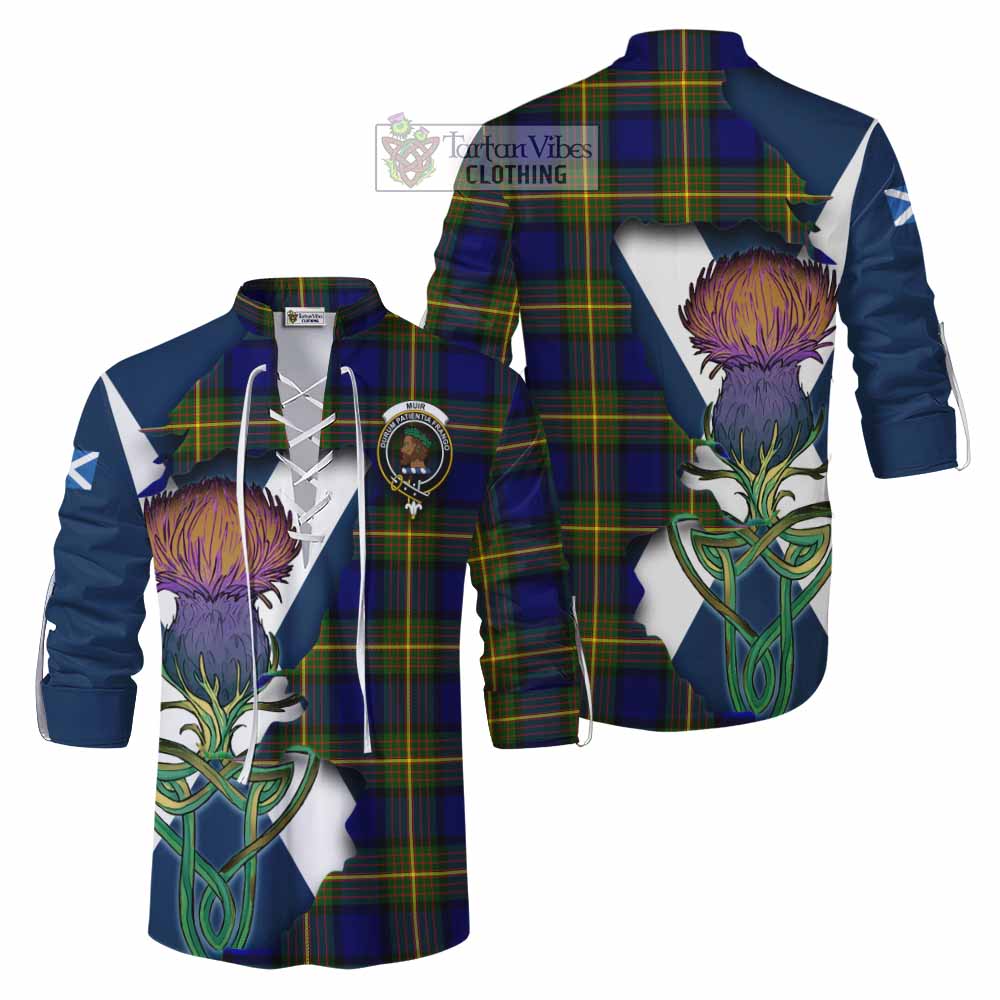 Tartan Vibes Clothing Muir Tartan Family Crest Ghillie Kilt Shirt Scottish Thistle Celtic Inspired