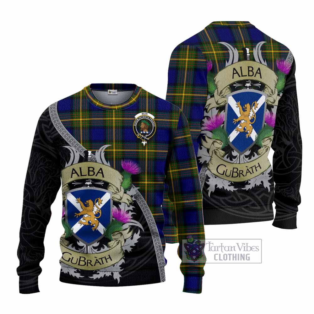 Tartan Vibes Clothing Muir Tartan Family Crest Knitted Sweater Lion Rampant Royal Thistle Shield Celtic Inspired