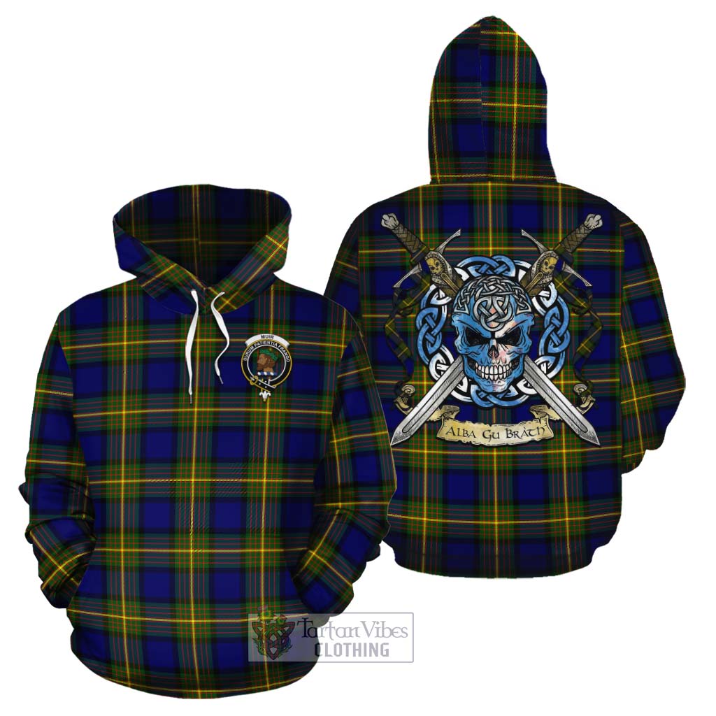 Tartan Vibes Clothing Muir Tartan Cotton Hoodie with Family Crest Celtic Skull Style