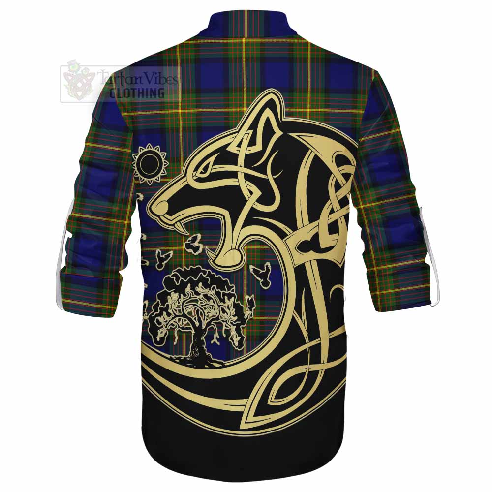 Tartan Vibes Clothing Muir Tartan Ghillie Kilt Shirt with Family Crest Celtic Wolf Style