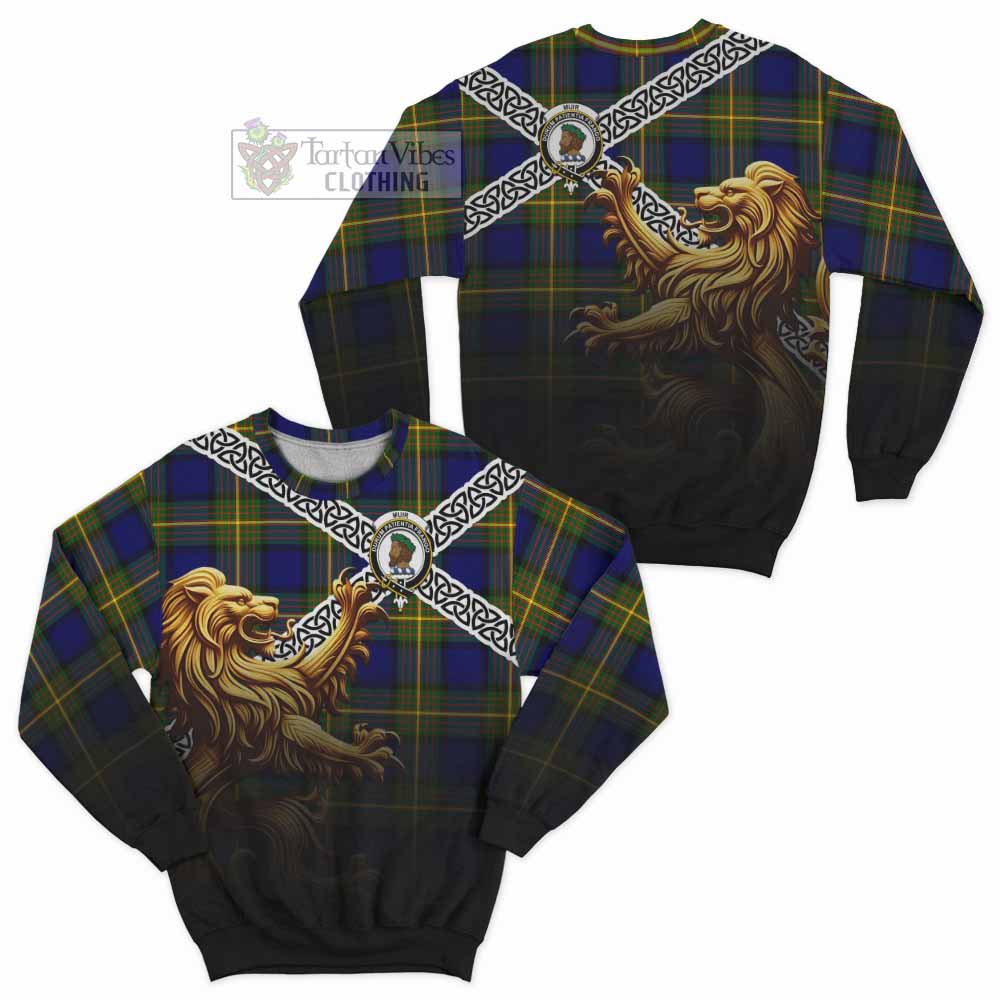 Tartan Vibes Clothing Muir Crest Tartan Sweatshirt with Golden Lion Emblem Celtic Style