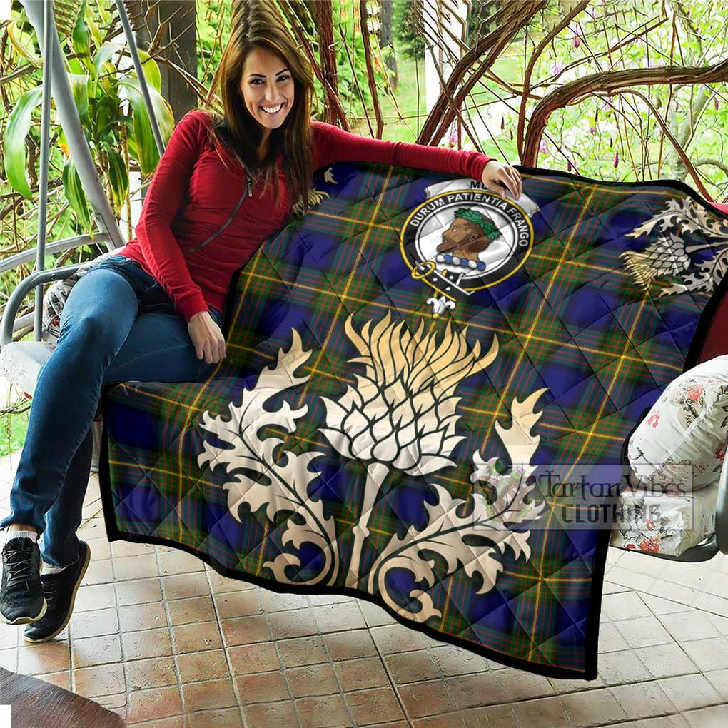 Tartan Vibes Clothing Muir Tartan Quilt with Family Crest and Golden Thistle Style