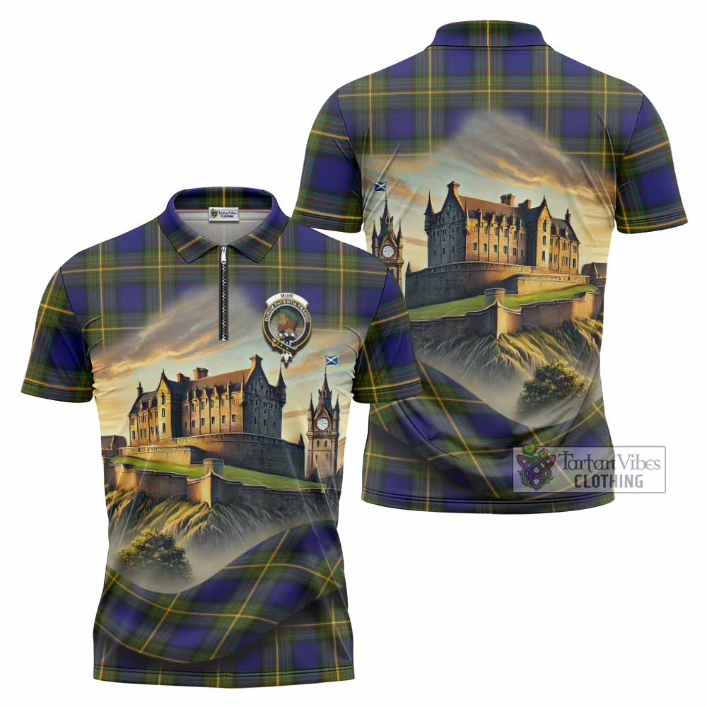 Tartan Vibes Clothing Muir Tartan Family Crest Zipper Polo Shirt with Scottish Ancient Castle Stype